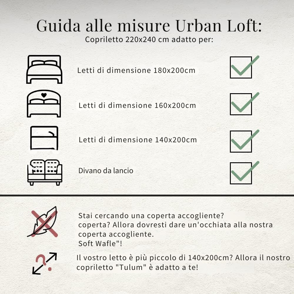 BOHORIA® - Copriletto di alta qualità, 220 x 240 cm, 100% cotone, con certificazione Oeko-Tex®, reversibile, texture stile waffel, extra grande (The Urban Loft) (Sepia)