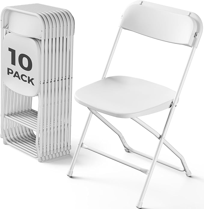 Folding Chairs 6 Pack, Outdoor Folding Chairs for Outside Indoor, Portable 350 lbs Capacity Heavy Duty Plastic Metal Foldable Chairs Commercial Seating for Picnic, Party, Patio, White