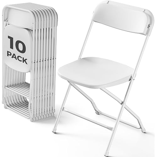 Folding Chairs 10 Pack, Outdoor Folding Chairs for Outside Indoor, Portable 350 lbs Capacity Heavy Duty Plastic Metal Foldable Chairs Commercial Seating for Picnic, Party, Patio, White