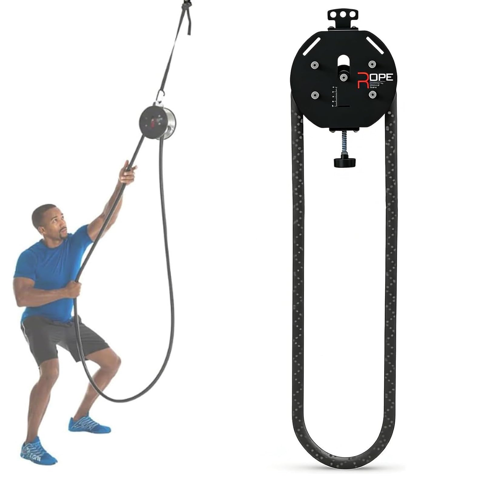 Ofyphth Pulley Trainer, Portable Endless Rope Trainer, Pulley Cable Machine System with Adjustable Resistance, Rope Pulling Machine, Used for Grip, Arms, Back, Body Coordination Exercises. Black
