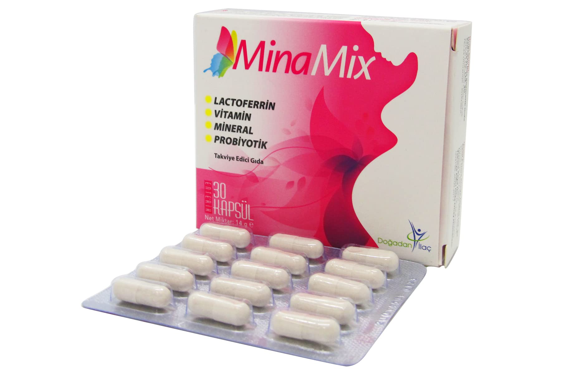 Doğadan İlaç MinaMix Lactoferrin Vitamin Mineral ve Probiyotik içeren takviye edici gıda