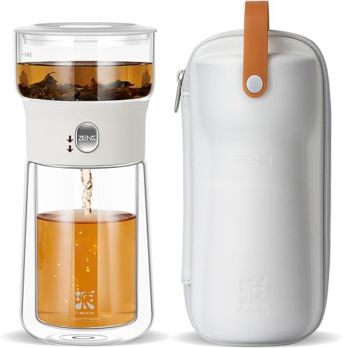 Miniatura 13 de ZENS Tetera infusora de té de vidrio moderna, tetera inteligente de un solo toque para difusores de té sueltos con taza aislada y kits de té