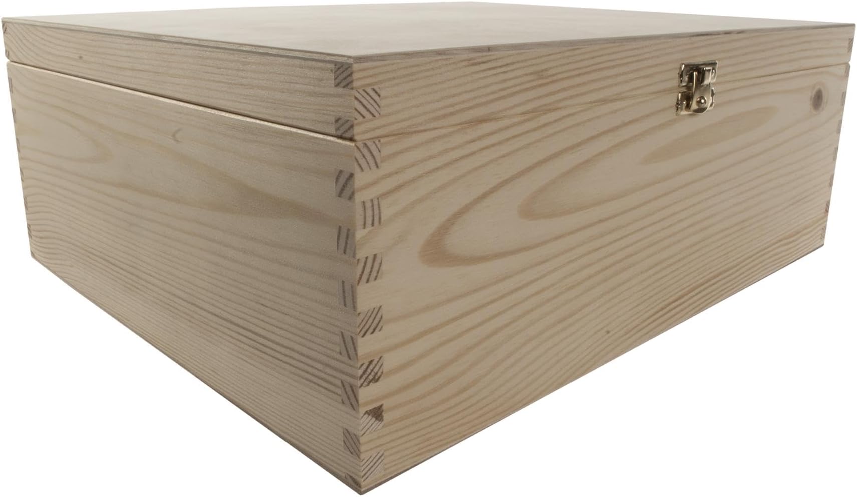 WooDeeDoo Large Rectangular Wooden Box with Lid & Clasp Closure | 36 x 30 x 13 cm | A4 Documents Valuables Keepsake Storage | Unpainted & Untreated Plain Decorative Pinewood for Craft Decoupage