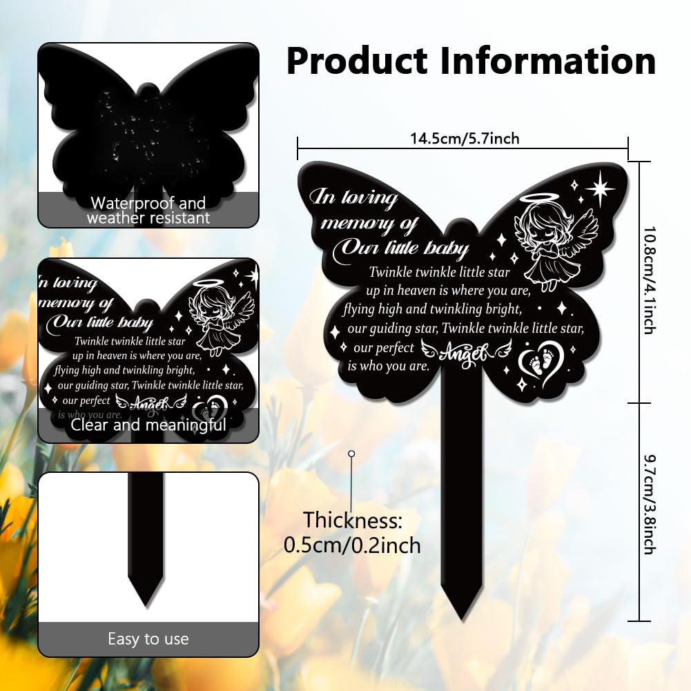 GLOBLELAND Butterfly Shaped Angel Garden Memorial Remembrance Stake - Acrylic Waterproof Plaque for Cemetery Yard and Grave - Image 3