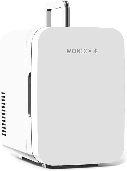 MONCOOK Mini Fridge For Bedrooms - Small, Portable & Quiet - Glass Door Mini Fridge For Skincare, Food & Drinks - Cooling & Warming Function - Perfect For Home, Office, Car Or Travel - 6L White - 1