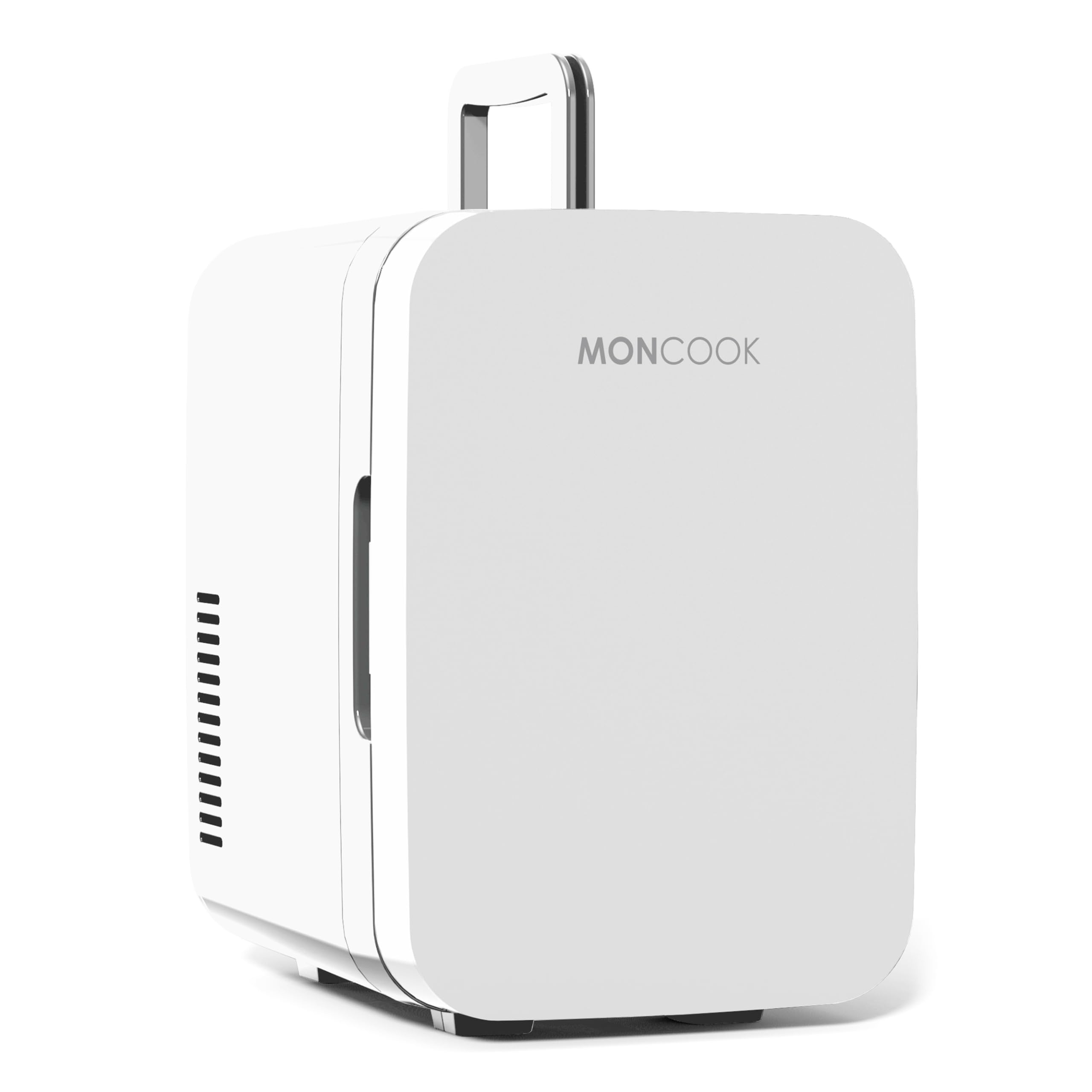 MONCOOK Mini Fridge For Bedrooms - Small, Portable & Quiet - Glass Door Mini Fridge For Skincare, Food & Drinks - Cooling & Warming Function - Perfect For Home, Office, Car Or Travel - 6L White