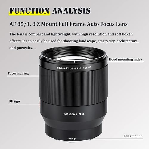 Miniatura 7 de VILTROX Lente de marco completo de enfoque automático f1.8 F1.8 STM para cámara Nikon Z-Mount Z50Z5Z6Z6 IIZ7Z7 II con filtro de lente combinado