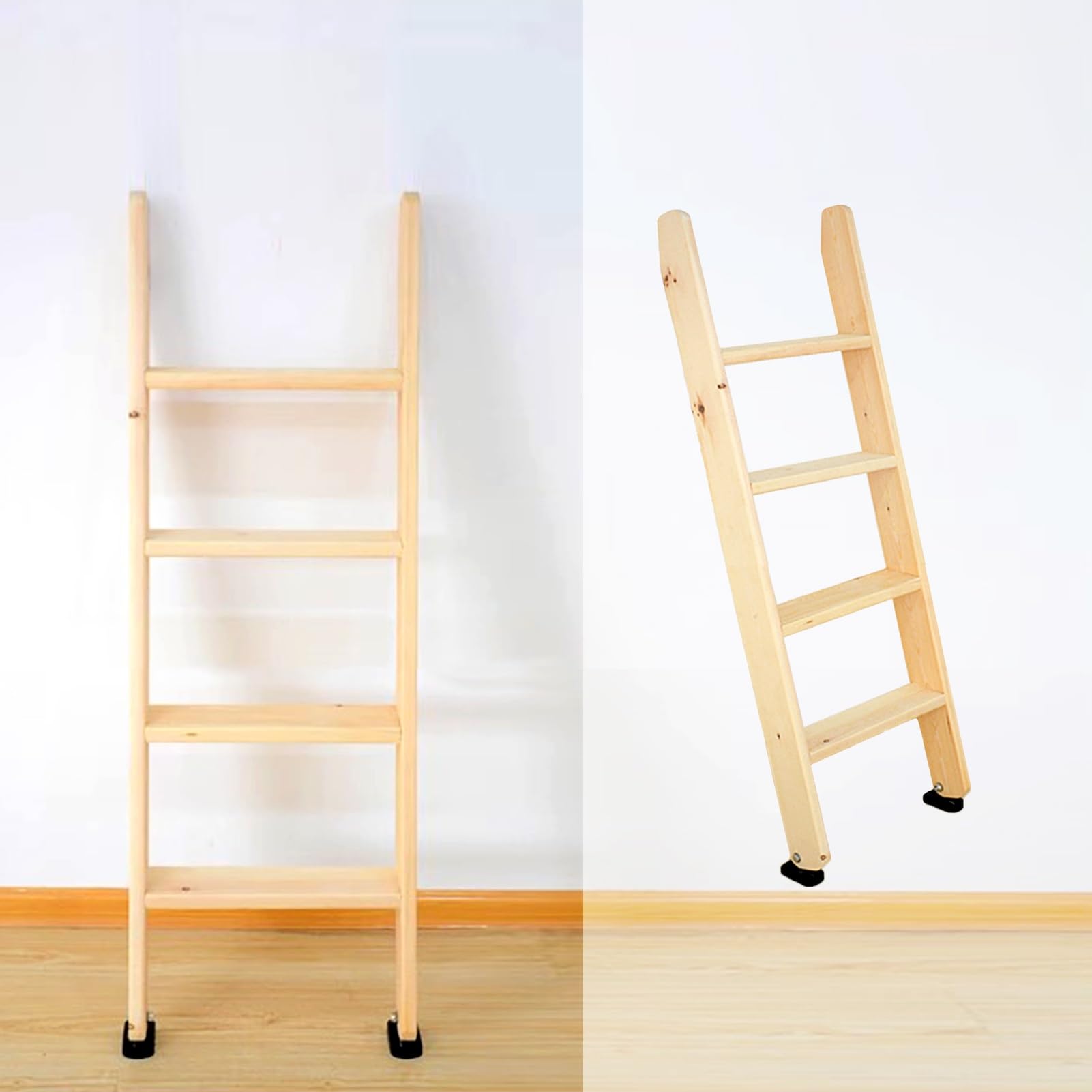 Escalera de madera maciza para loft con ganchos y base antideslizante