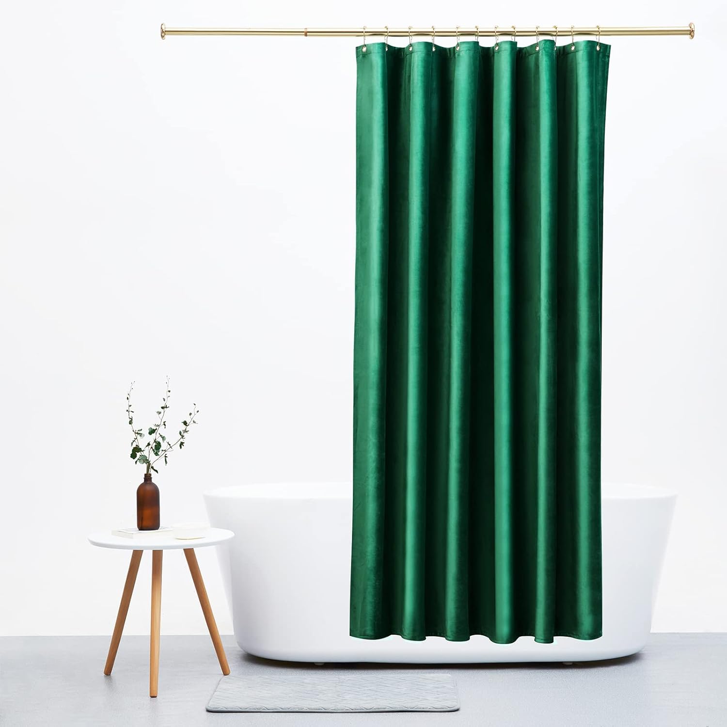 Velvet Green Shower Curtain Peacock Green Pleuche Thicken Soft Smooth Pleuche for Bathroom Shower Curtain 72X72 Inches -12Pcs Gold Metal Hooks