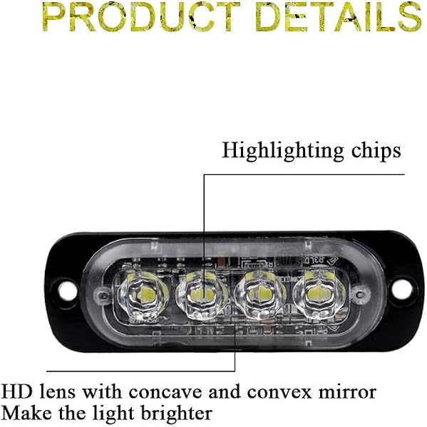 Sidaqi Feux Stroboscopique Urgent Avertissement Flash Danger Lampe d'avertissement 4 LED Blanc pour Véhicule Camion Remorque 12-24V (4pcs) - 3