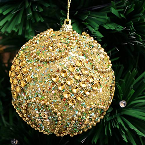 KESYOO - Bola de Natal dourada de 8 cm, com lantejoulas, strass, bola de cristal, ornamentos de árvo