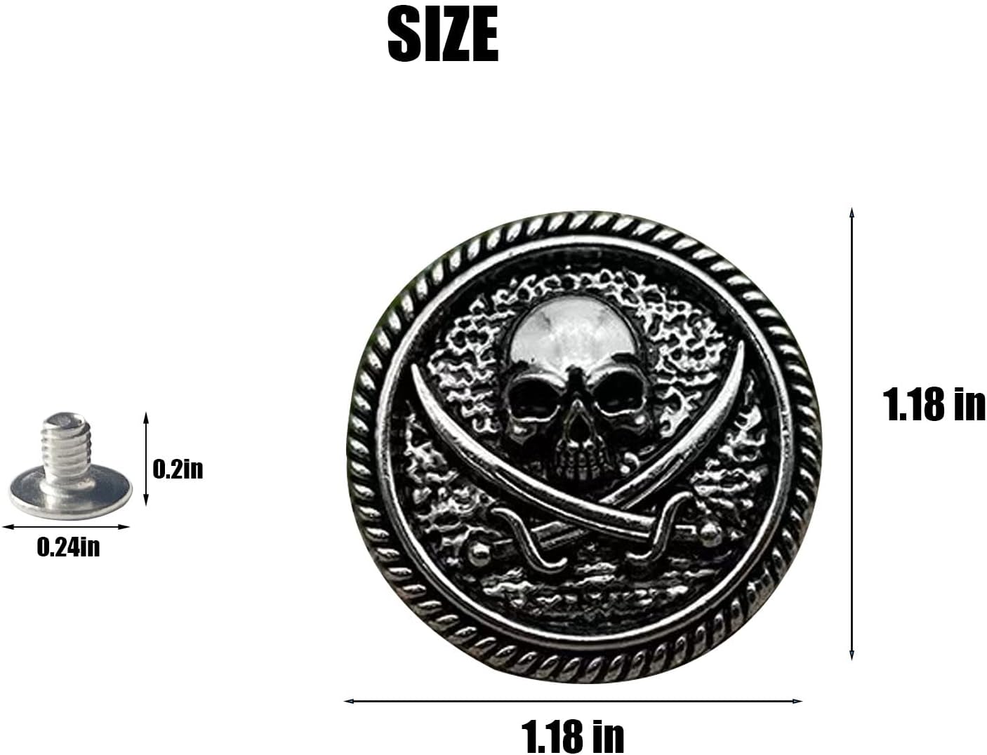 10pcs 30mm Skull Screw Back Coin Buttons Leather Craft Ornament Decoration for Wallets Belts Vests Bags