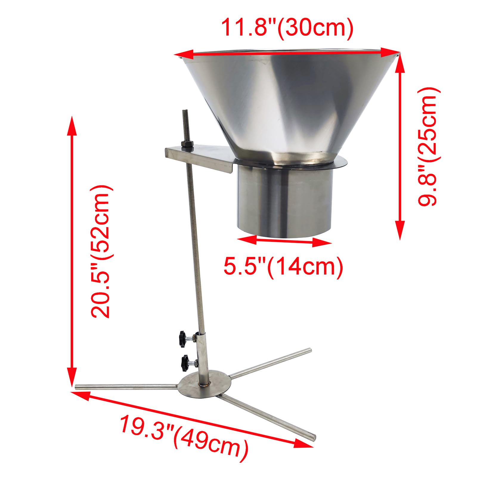 BEILOCKERY 5.5 inches Stainless Steel Feeding Funnel, Food Grade Manual Filling Hopper, Height Adjustment, with Bracket