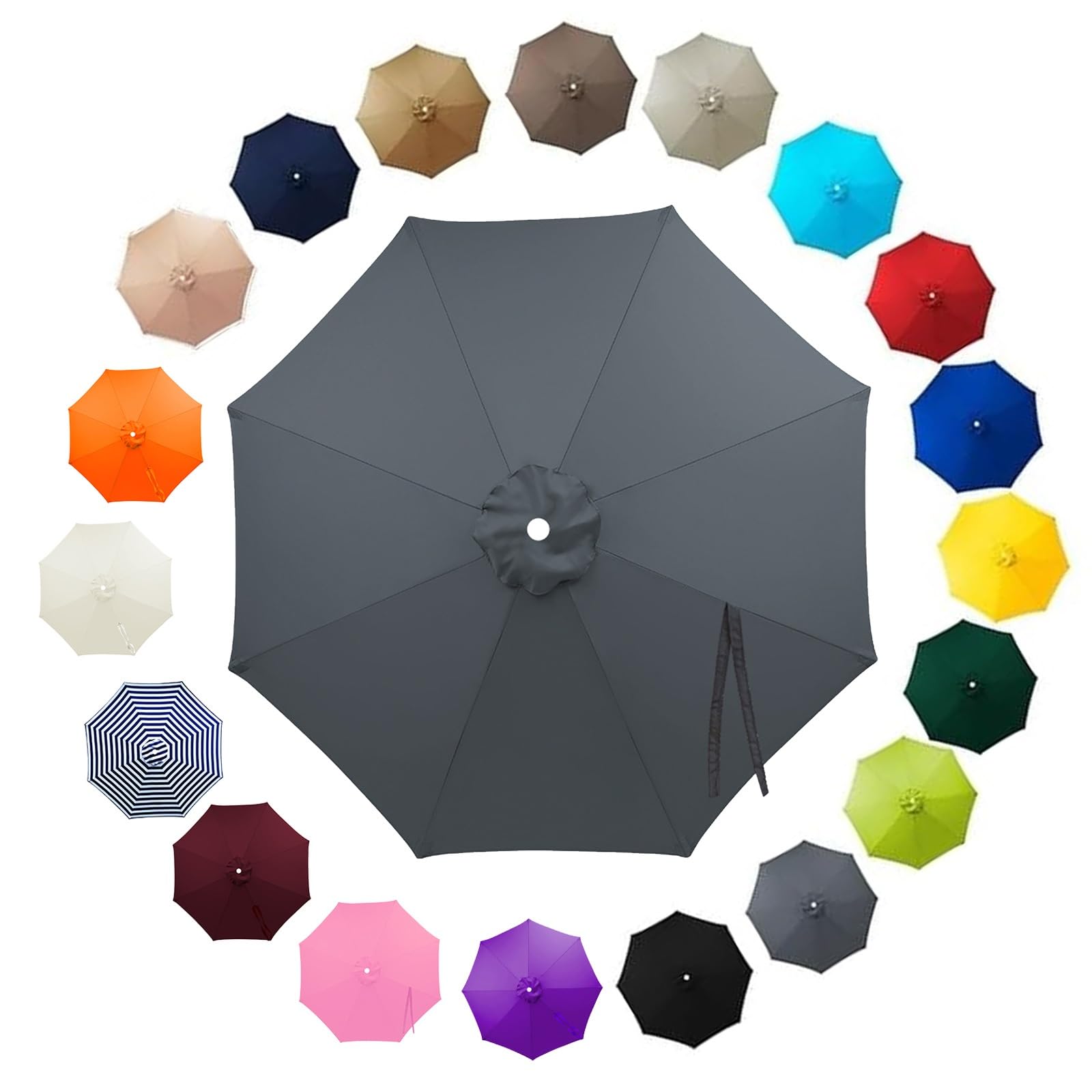 Outdoor Patio Parasol Replacement Canopy 2.5m 2.8m 3.30m 3.5m 6/8 Ribs, Fade Resistant Garden Umbrella Top Fabric Cover, Waterproof UV Protection Sunshade Cloth(Grey,3.0m/6 Arms)
