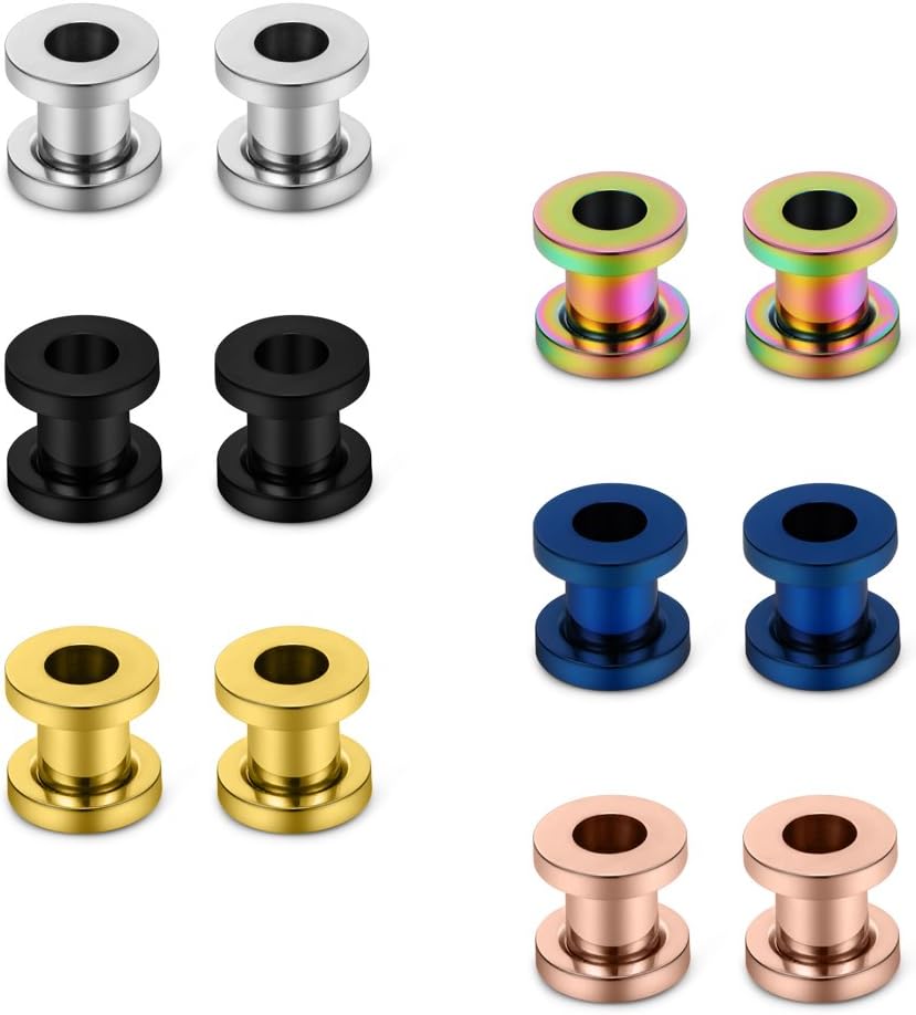 SCERRING 12PCS Mix Color Screw Ear Tunnels Stretching Kit Stainless Steel Gauge Plugs Set Expanders Same Sizes 16G-00G