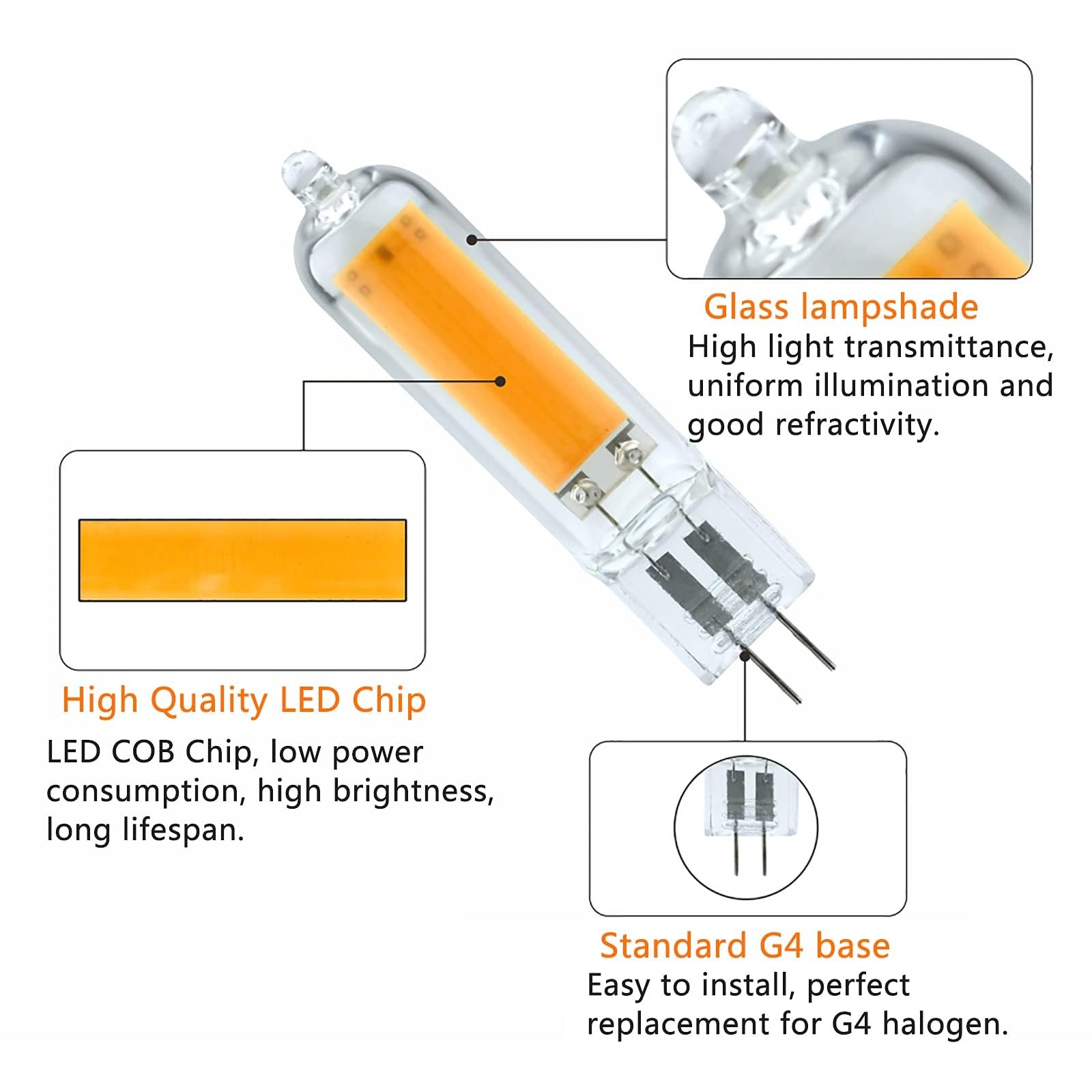 Bombillas LED G4 regulable 2W equivalente 20W (CRI) 80+ Sin parpadeo Casquillo G4 Para lámparas araña lámparas cristal apliques espejo plafones y lámparas de mesa(Cool White 6000K,12pack)