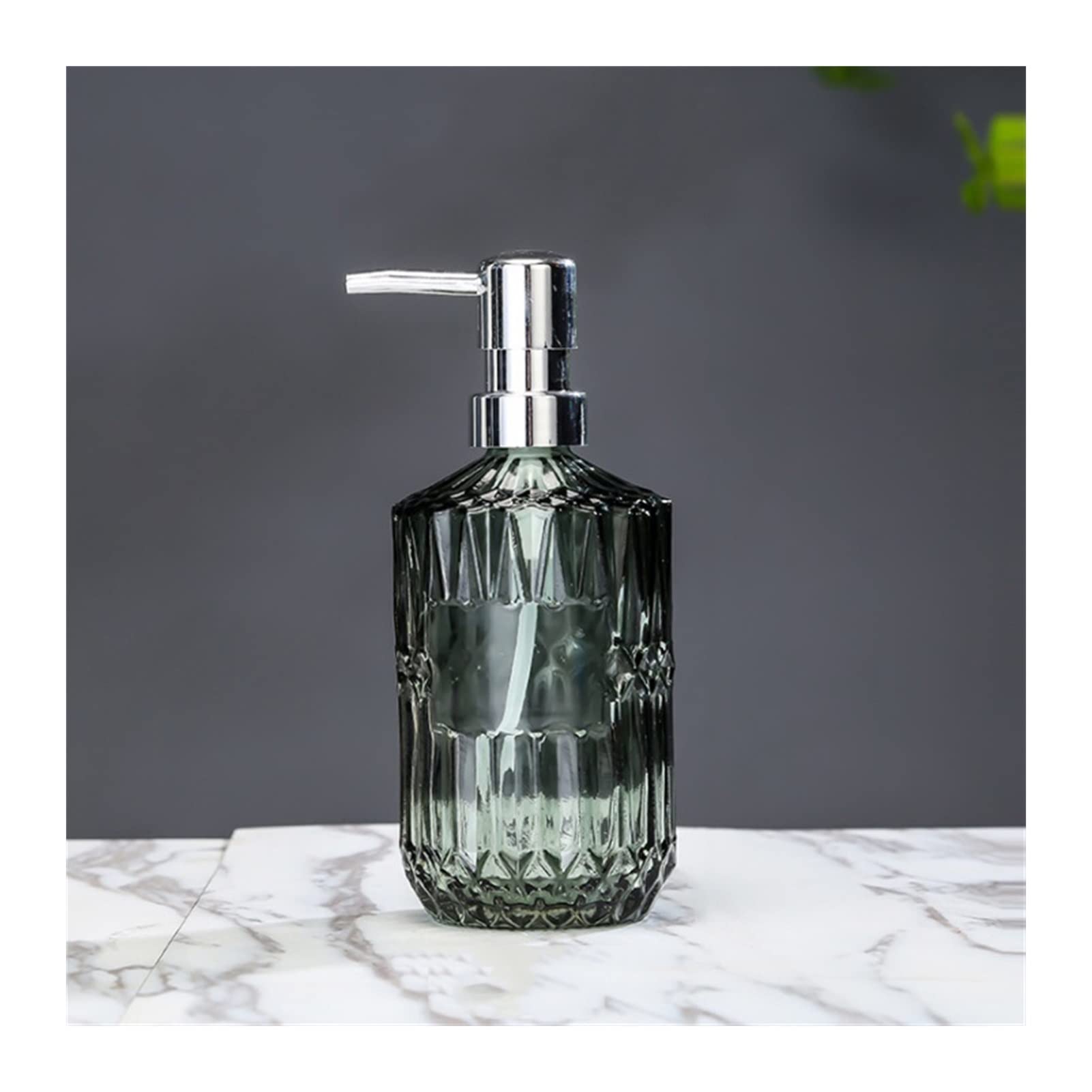 Dispenser di Sapone in Vetro, flacone per lozione, a Pressione Manuale, Ricaricabile per Gel Doccia e Shampoo, per Bagno e Cucina (capacità: 450 ml, Colore E)