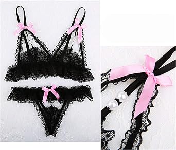 Sexy Sheer Bra and Thong Panties Set, Lace Bra and Panties, Women's Underwear, See-Through Lingerie, 2-Piece Set