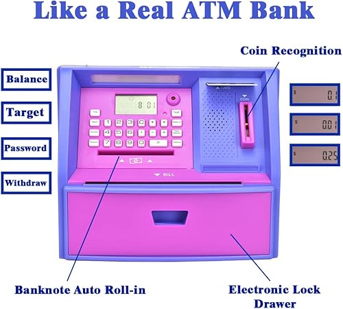 Miniatura 6 de Alcancía electrónica para niñas y niños, cuenta, aprende y logra objetivos financieros con esta bonita y segura alcancía de juguetes para niños de 6
