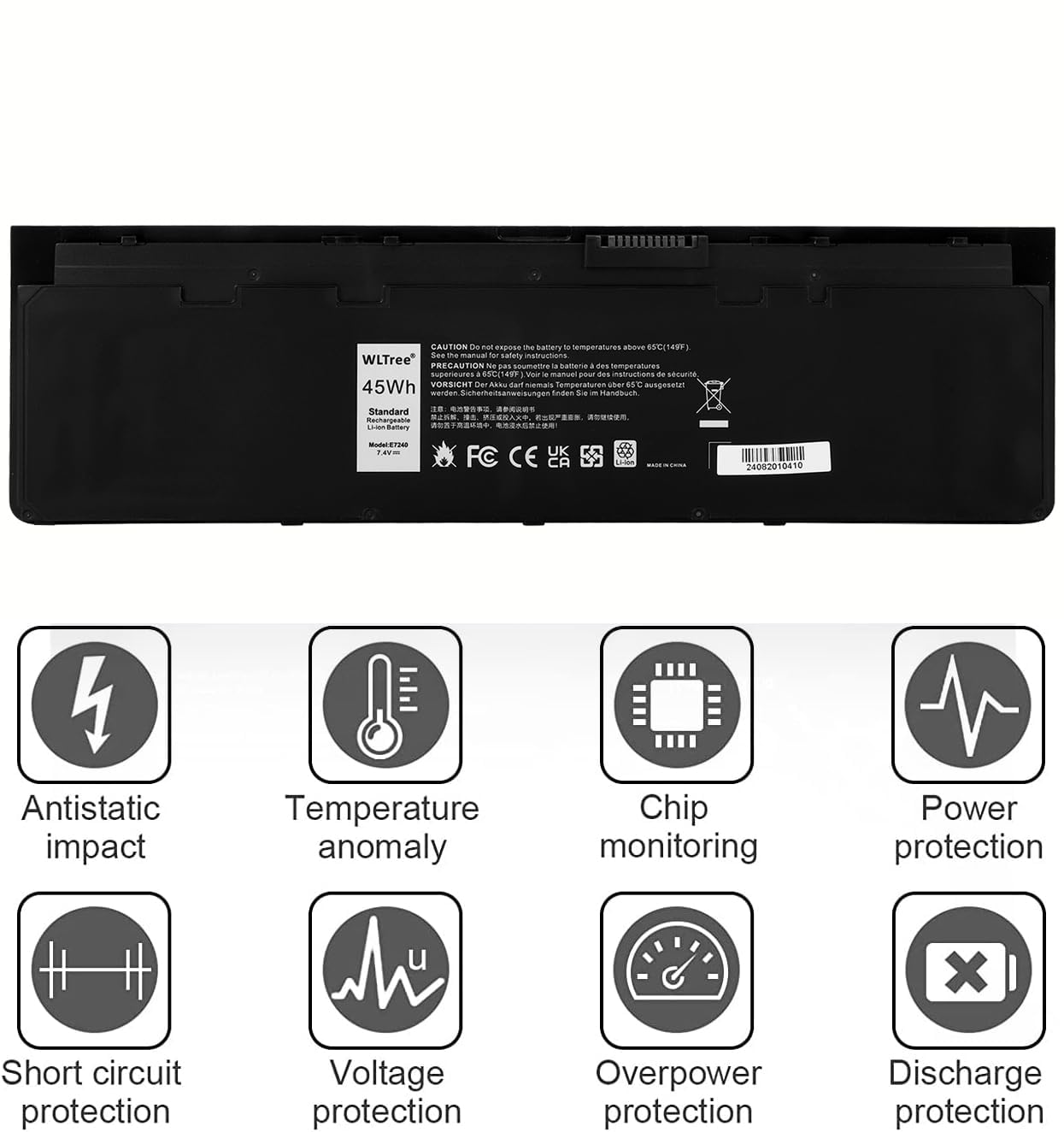 7.4V 45Wh WD52H GVD76 VFV59 Batería para DELL Latitude 12 7000 E7240 E7250 Ultrabook KWFFN J31N7 F3G33 HJ8KP W57CV WG6RP 9C26T J31N7 NCVF0 YDN87 HJ8KP JN0J1 451-BBFX 451-BBFW Battery