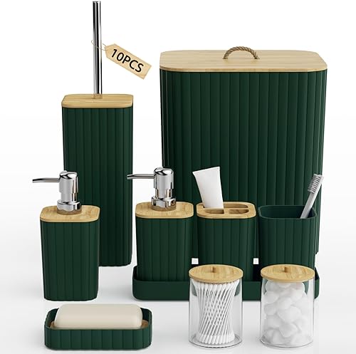 Miniatura 13 de Juego de accesorios de baño InnJoey - Juego de baño de 10 piezas, juego de baño gris, juego de accesorios de baño, cepillo de inodoro, bote de