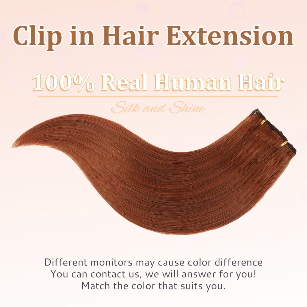 HotLulana Extension Capelli Veri Clip 7pcs 40cm 120g Castano Ramato Extension Capelli Veri 16 Pollice Extension Capelli Clip Invisible Extension Clip Capelli Veri Clip IN Extension Human Hair 33#