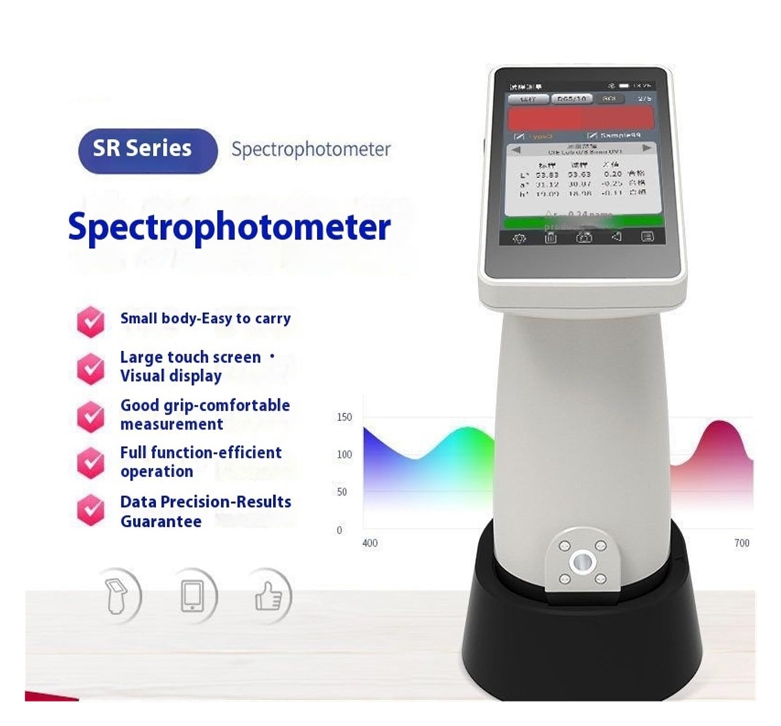 Kolorymetr Spektrofotometr SR210 Kolorymetr, Farba plastikowa, Druk tekstylny, Detektor kolorów, Miernik odbicia światła Tester różnicy kolorów(SR228 full-function 4mm+8mm)