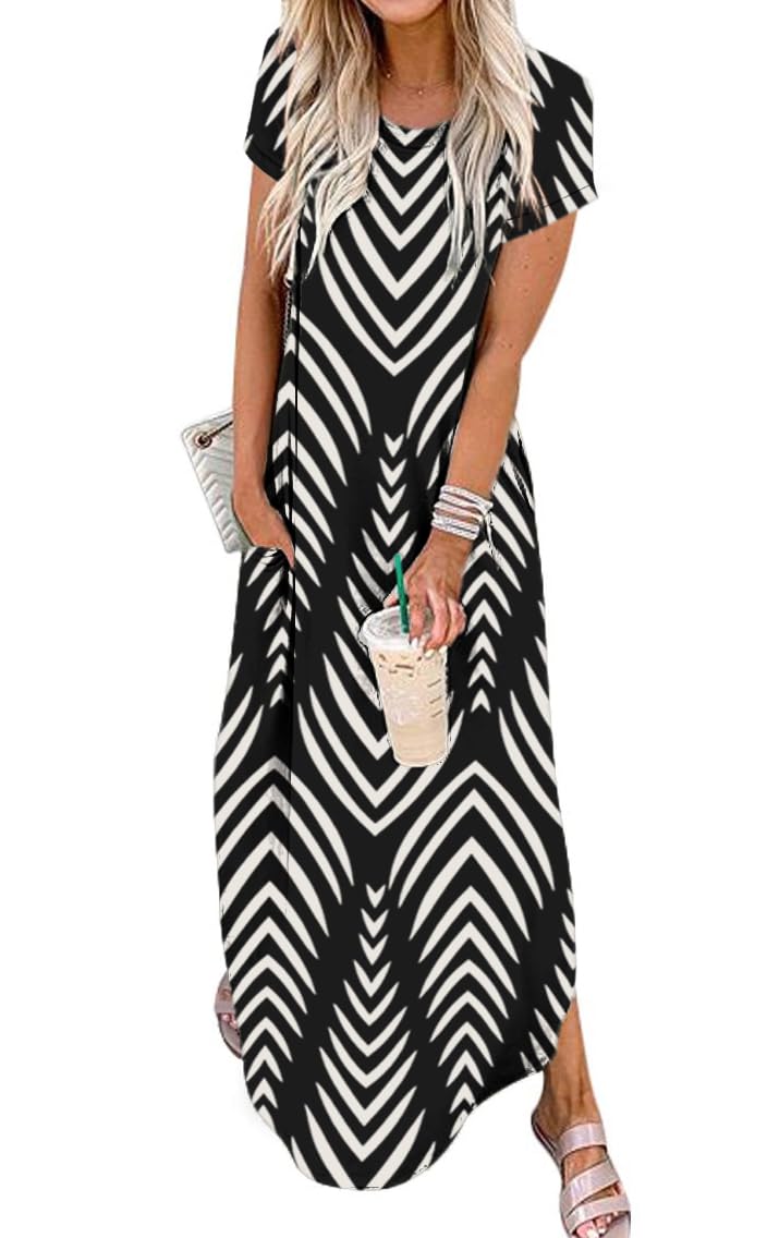 Jeqeocafy Women Summer Long Sundress Crewneck Short Sleeve Maxi Dress 2026 Casual Loose Beach Dress with Pockets