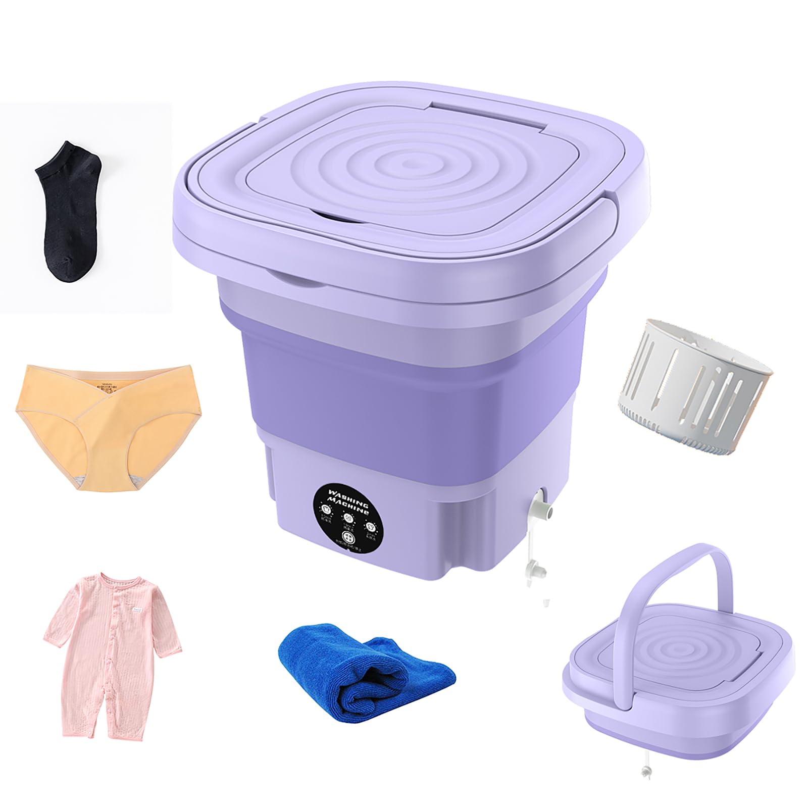 AFGSsm 12L Lavadora portatil, Lavadora carga superior para camping apartamentos caravana para calcetines ropa interior -Morado