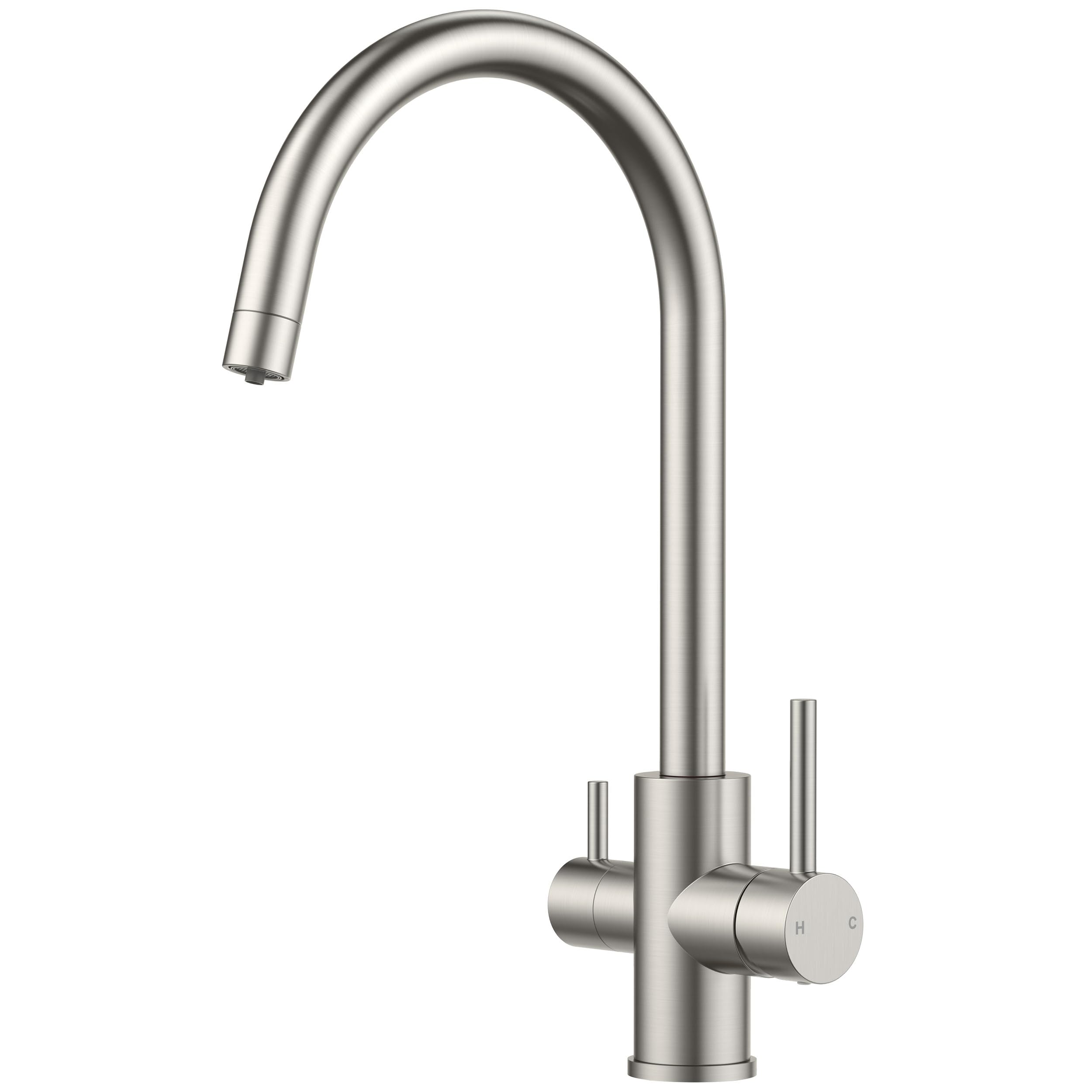 FORIOUS Grifo Cocina 3 Vías, Grifo Monomando Cocina de Acero Inoxidable, Grifo Fregadero Cocina con Doble Maneta y Giro 360°