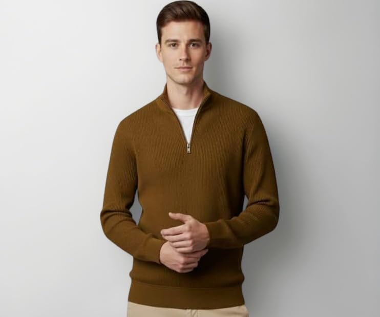 Men's Full Sleeve Winter Wool Half Zipper Pullover Sweater