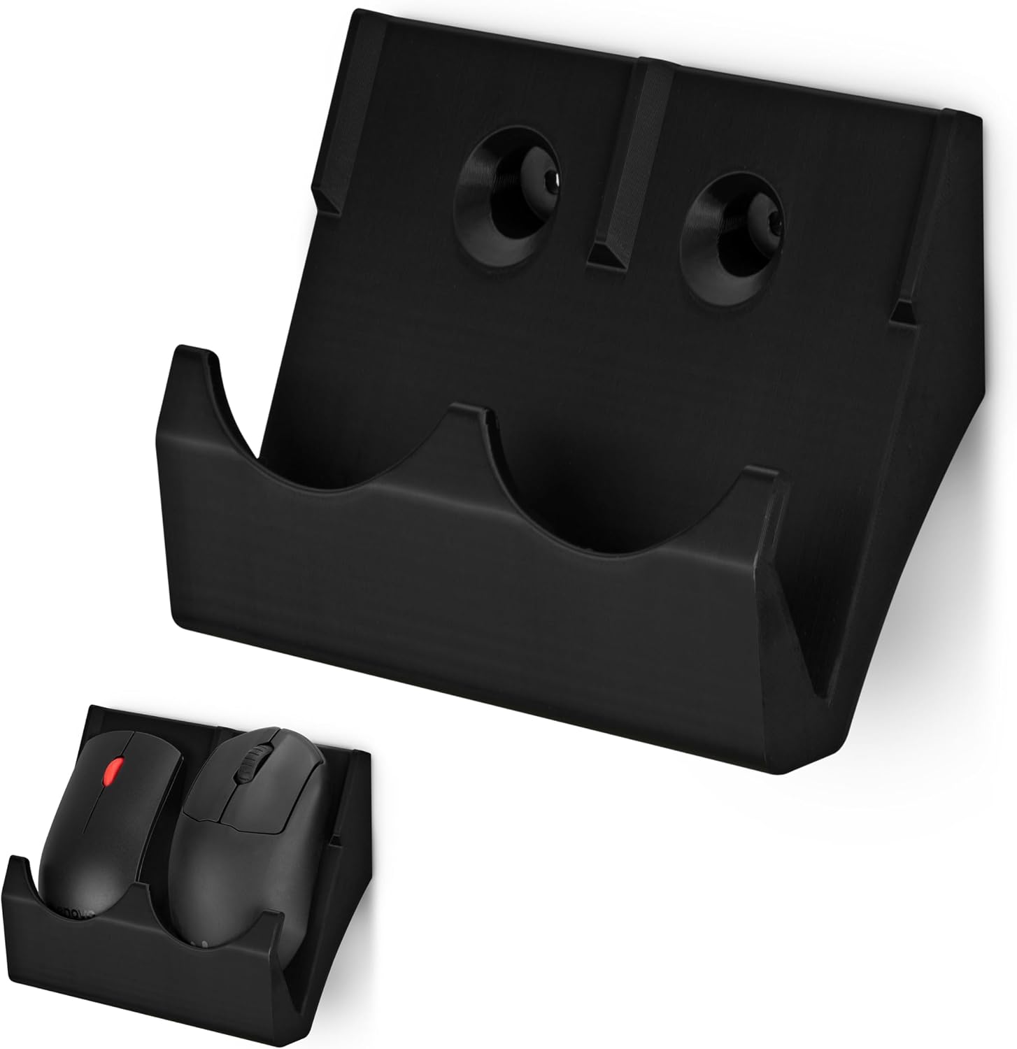 BRAINWAVZ Wall Mount Dual Mouse Holder Display Stand - Holds Gaming & Most Size Mice, Screw-in or Stick-On Mounting Options, Keeps Your Desk Clutter-Free