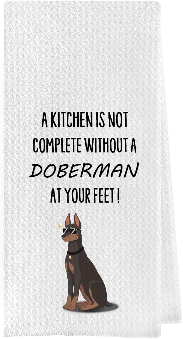 Funny Doberman Dish Towels - Decorative Waffle Weave Kitchen Hand Towels, Doberman Gifts Tea Towel (1624 Inches)