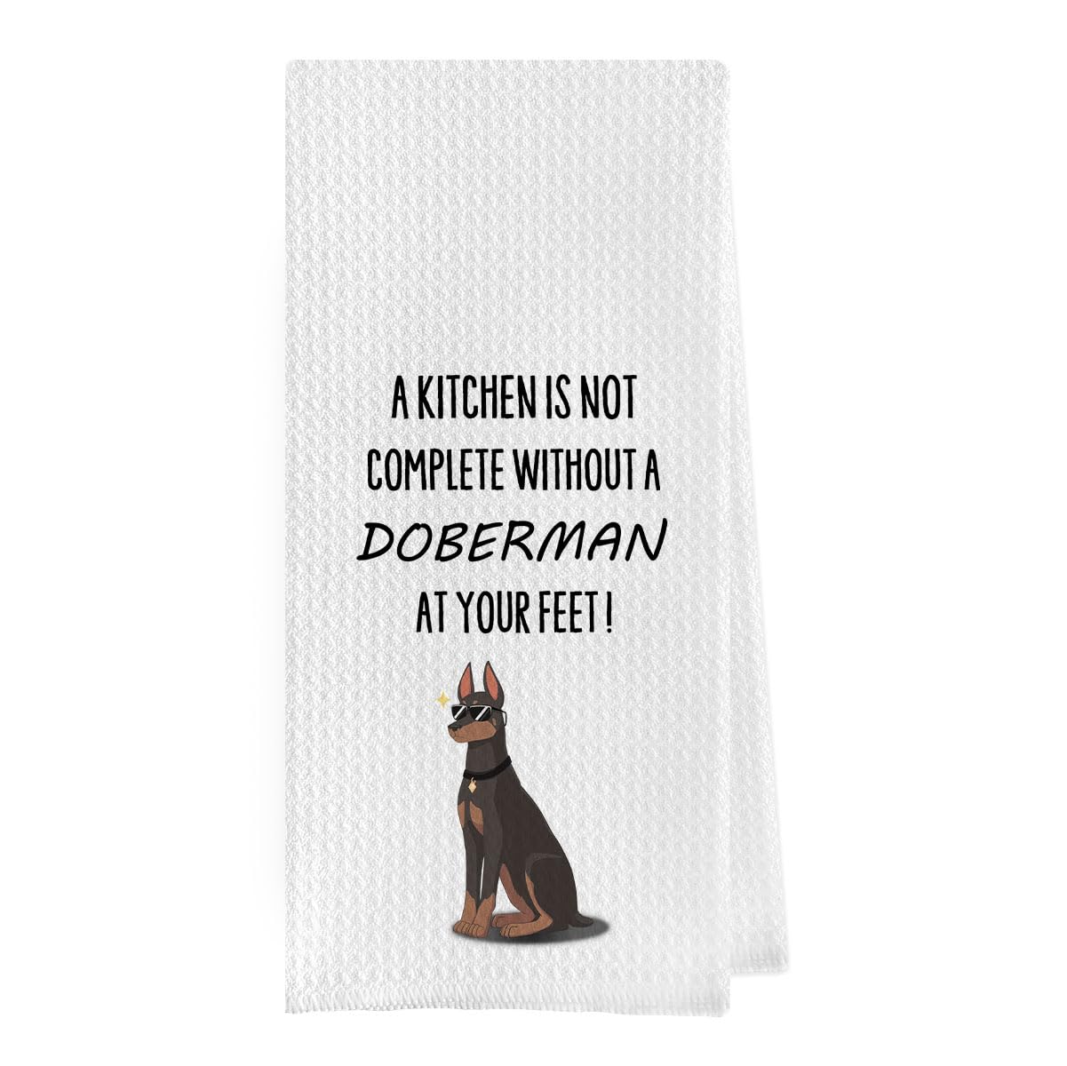 Funny Doberman Dish Towels - Decorative Waffle Weave Kitchen Hand Towels, Doberman Gifts Tea Towel (1624 Inches)