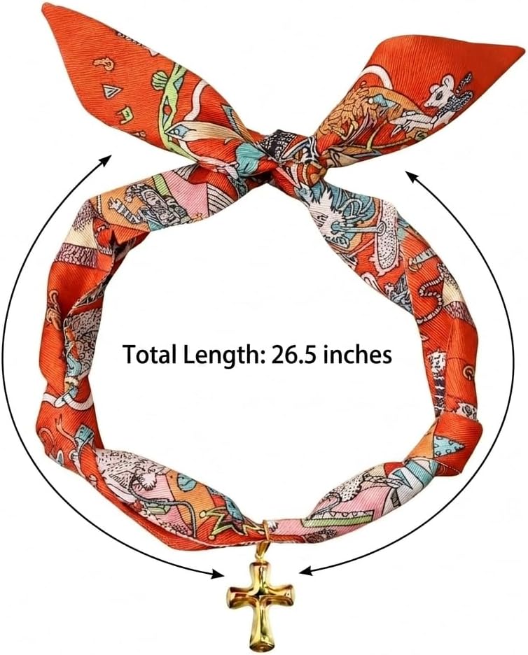 Scarf Bandana Necklace for Women, Gold Charms With Heart Pendant Vintage Lightweight Leopard Choker Boho Natural Stone Fashion Accessories Fall Jewelry Gift