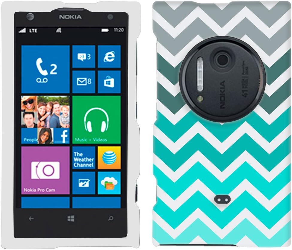 Nokia Lumia 1020 Case, Snap On Cover by Trek Chevron Grey Green Turquoise Firm Case