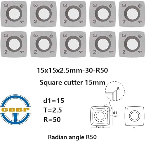 Miniatura 4 de Cortadores cuadrados de 0.591 in con insertos de carburo de radio de 2 pulgadas, 15 × 15 × 0.098 in-R50 de repuesto para herramientas de torneado de