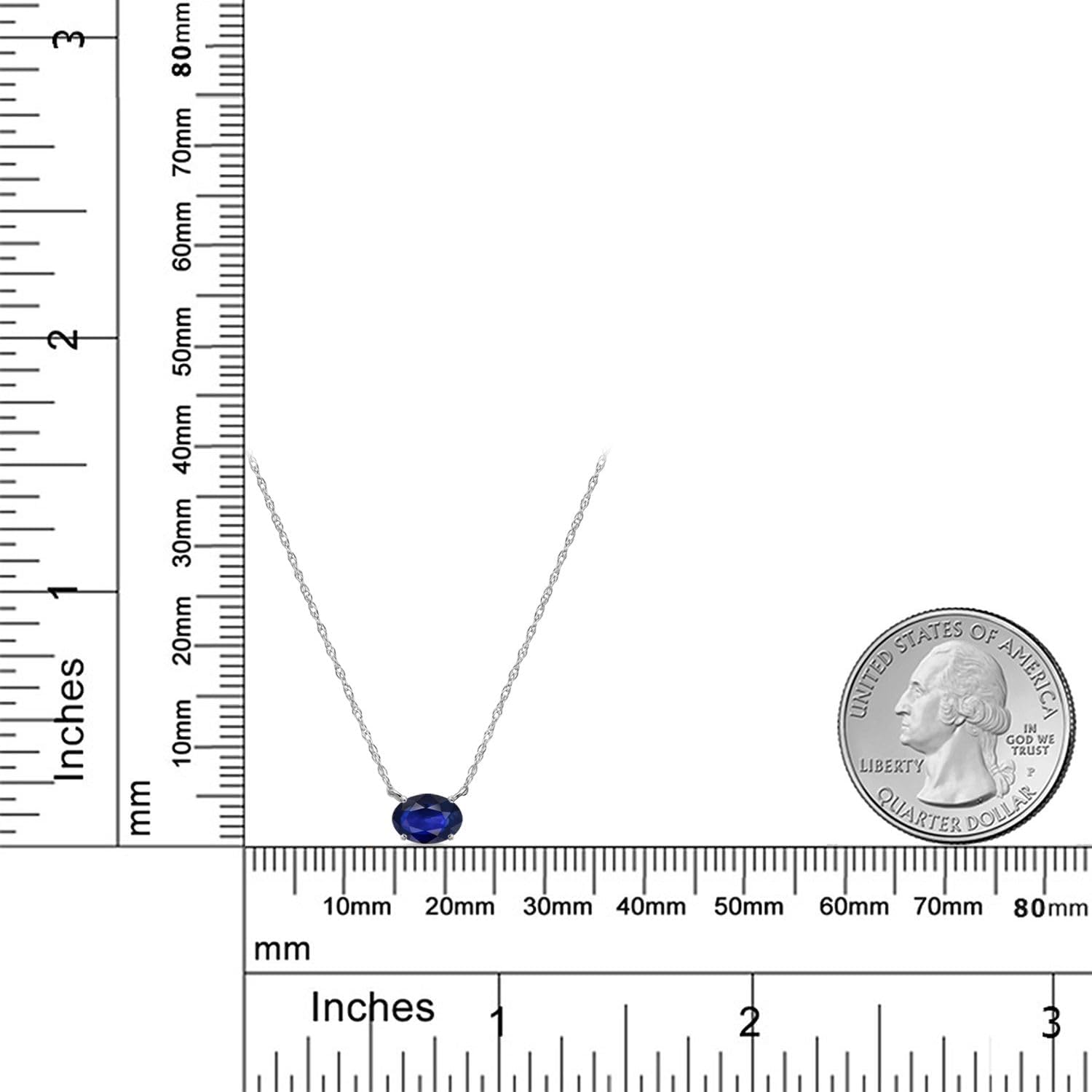 Gem Stone King 10K White Gold Blue Sapphire Pendant Necklace for Women | 0.55 Cttw | Gemstone September Birthstone | Oval 6X4MM | With 18 Inch Chain - Image 6