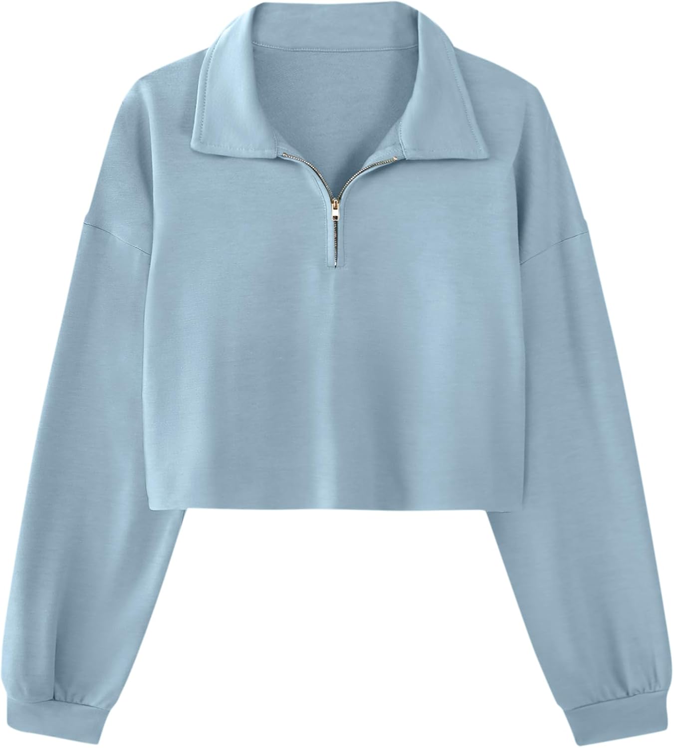 Remidoo Women’s Collared Half Button Long Sleeve Striped Crop Top Sweatshirt