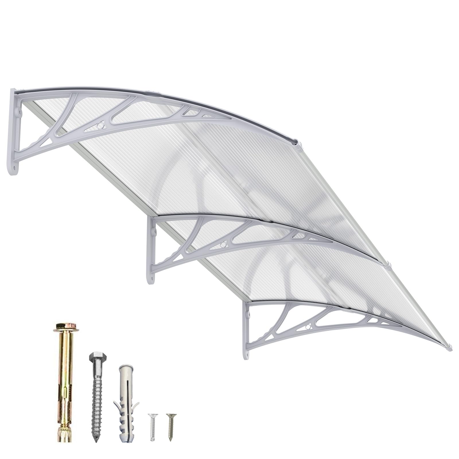 Window Awning Door Canopy 32"x80", Awnings for Doors Polycarbonate Cover Patio Door Awning UV Rain Snow Sunlight Protection Hollow Sheet, Gray Bracket