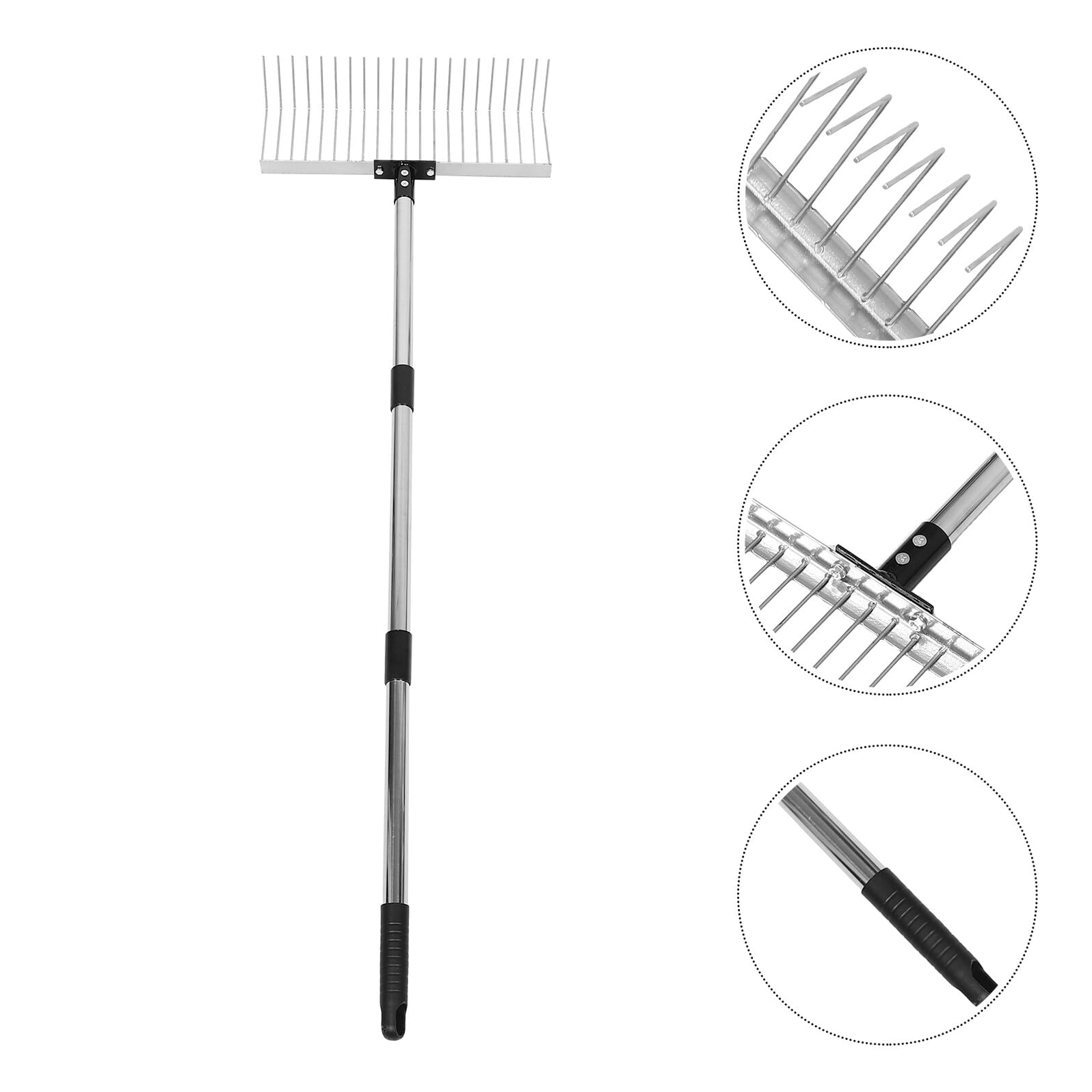 Rastrillo de Jardín con Mango Ajustable de Acero Inoxidable Herramienta Resistente para Nivelar Suelo Recoger y Escarificar Césped para Mantenimiento y Jardinería Profesional