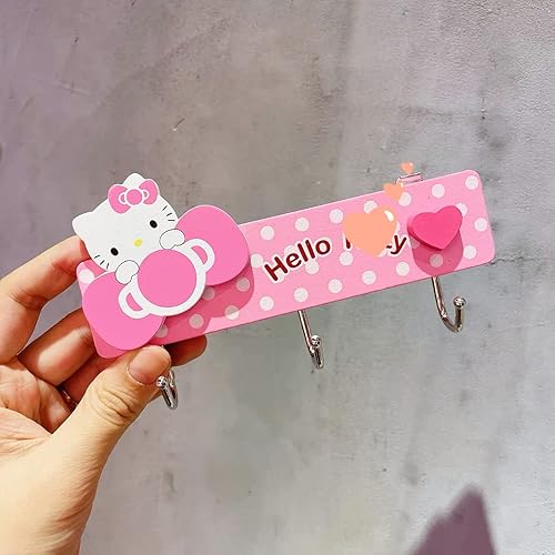 Miniatura 2 de KOZUKI Colgador de madera rosa con ganchos para el hogar, ropa, bolso (rojo, 3 ganchos)