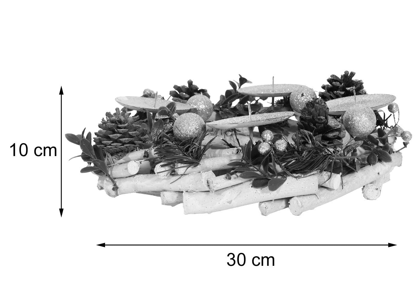 Couronne de l'Avent HWC-M12 Bois argenté Blanc Ø 30cm sans Bougies