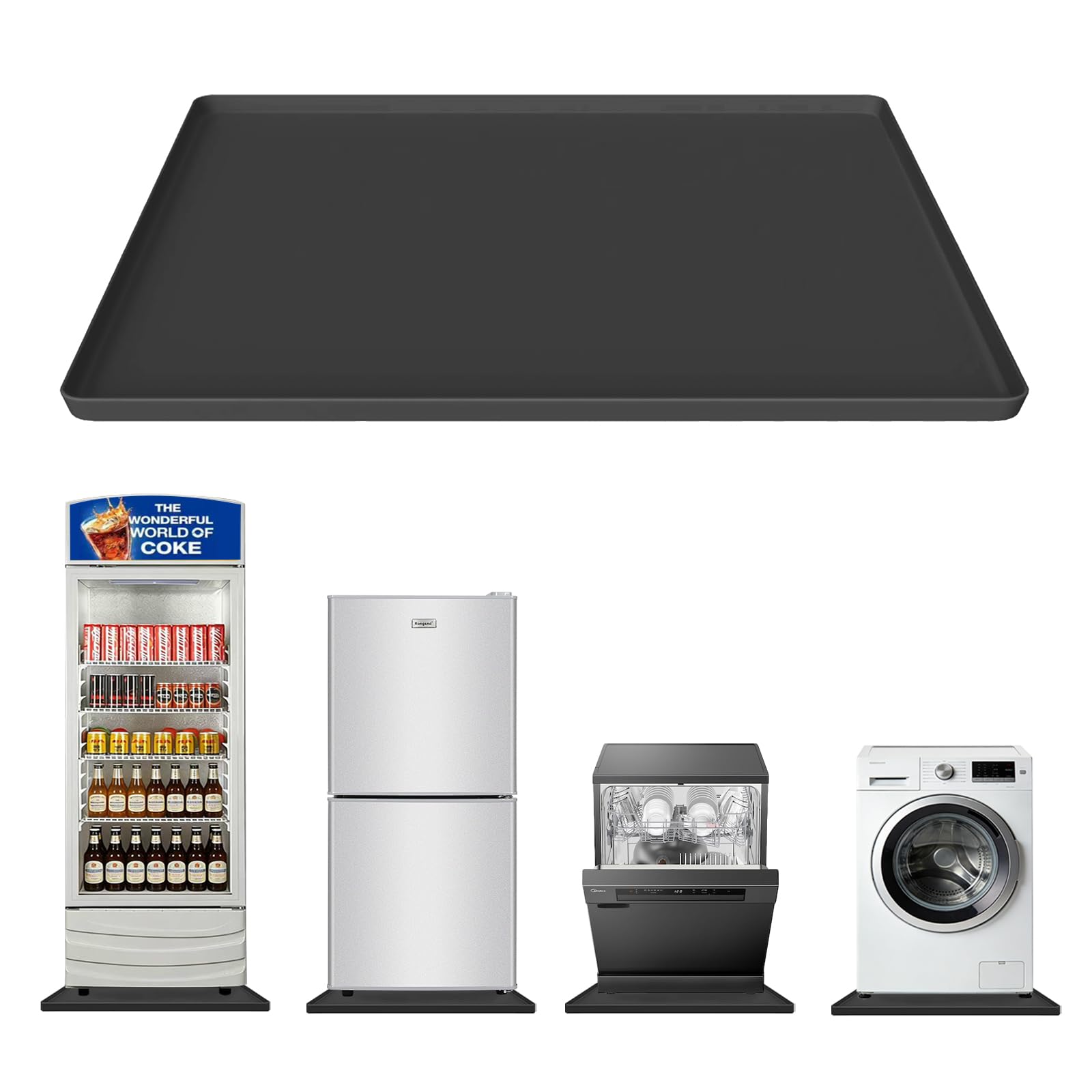 Photo 1 of 27" x 27" Silicone Washing Machine Drain Pan with 0.78" Raised Edge, Waterproof Washer Drip Tray, Non-Slip Floor Leak Protection Mat for Washer, Dryer, Refrigerator, Dishwasher?(Black)