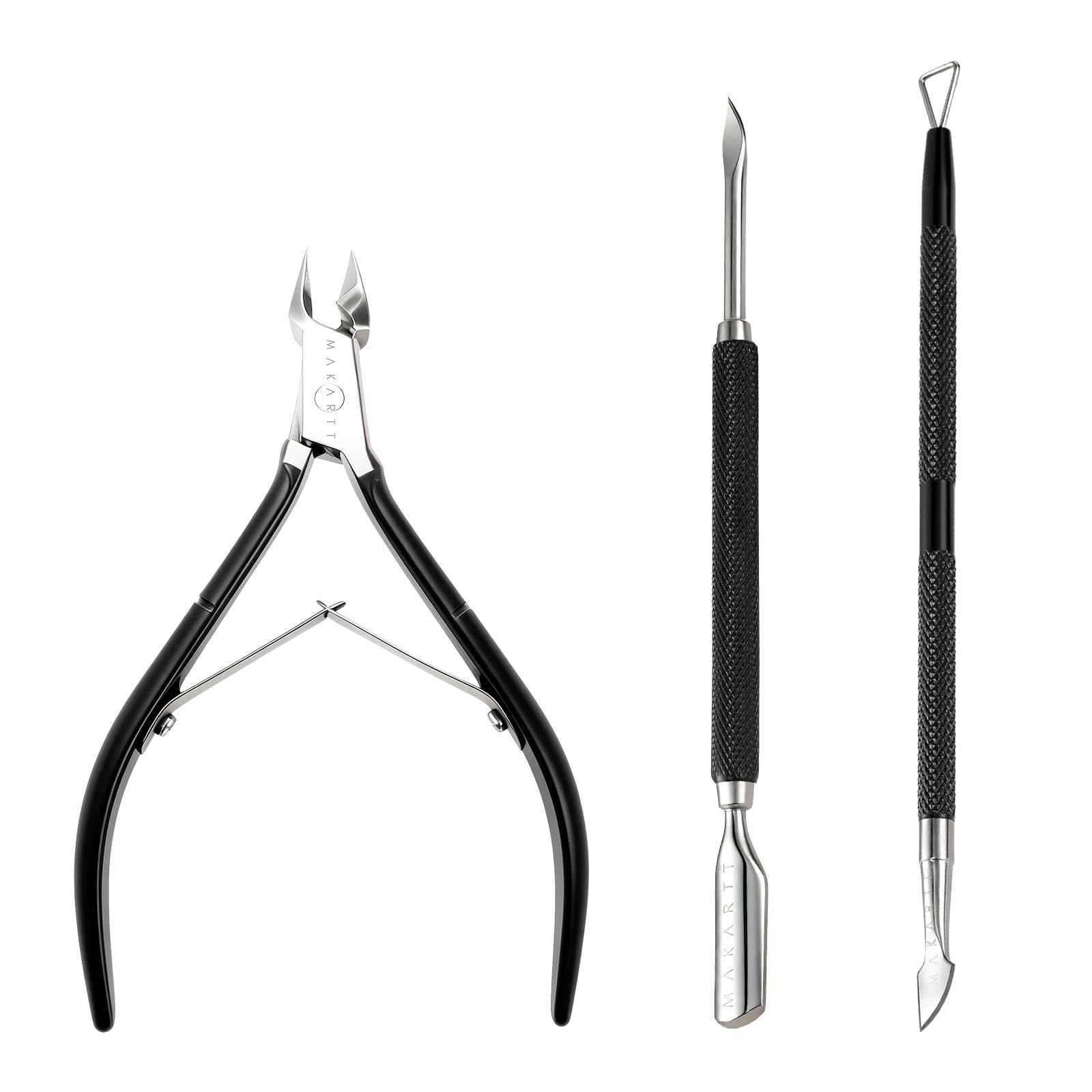Makartt Nagelhautzange mit nagelhautentferner - 3 Pcs Rosa Cuticle Remover Tool, Professionelle nagelhautschere set mit Edelstahl-Nagelhaut Trimmer, Doppelend Nagelhautschieber und Nagelschaber