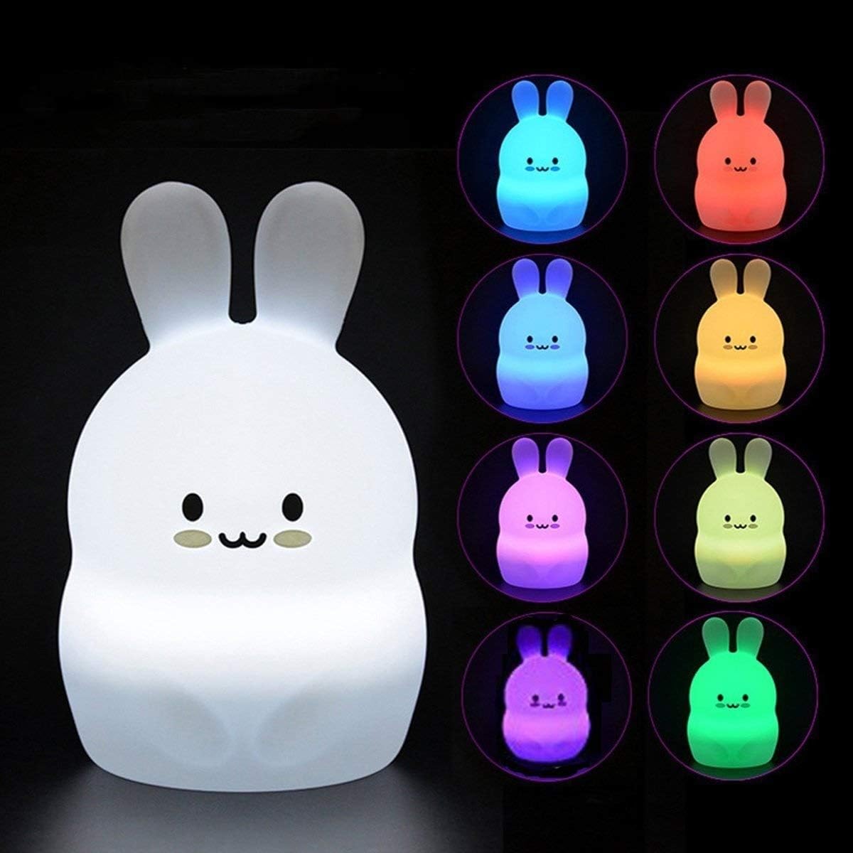 Tekemai Night Light, Bedside Child Lamp, Baby Nursery Lamp for Breastfeeding Safe, Break Resistant, Eye Caring, Adjustable Brightness & Color, Timing Function, Remote Control + Touch Control - Rabbit