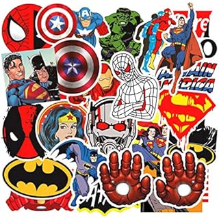Kaderas 50 Superhero Stickers for Laptop Bike Scooter Skateboard, Vinyl Marvel Stickers for Teens Boys Girls Children Adults (Super A)