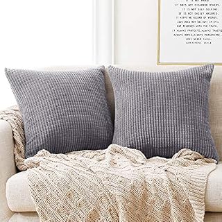 Deconovo Set of 2 Super Soft Corduroy Large Cushion Covers 55cm x 55cm, 22x22 Inches Grid Throw Pillowcases, Square Pillow Casess Solid Cushion Covers for Dining Chairs(Light Grey, 2 Pieces)