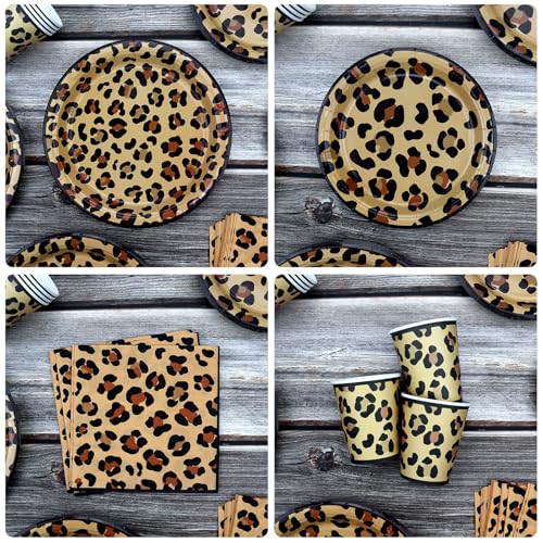 Gepard Geburtstag Dekorationen Leopard Print Party Supplies einschließlich Happy Birthday Backdrop Geschirr Tischdecke Luftballons für Dschungel-Safari Print Party Baby Shower, serviert 20