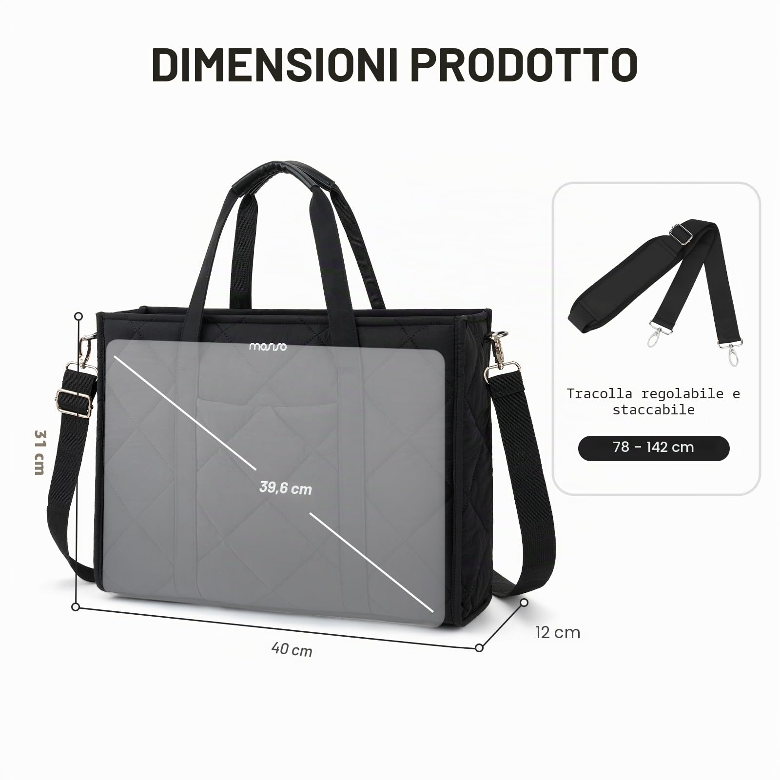MOSISO Borsa Tracolla Imbottita Laptop Donna,15-15,6 pollici Borsa Laptop | Borse Lavoro Grand Capacita Leggera Casual con Portabicchieri per Insegnanti Infermieri Universita Affari Ufficio Viaggi,Nero